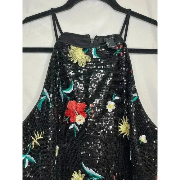 Forever 21 Mini dress sequins sparkling floral Large halter neck multicolor zip - Picture 6 of 11